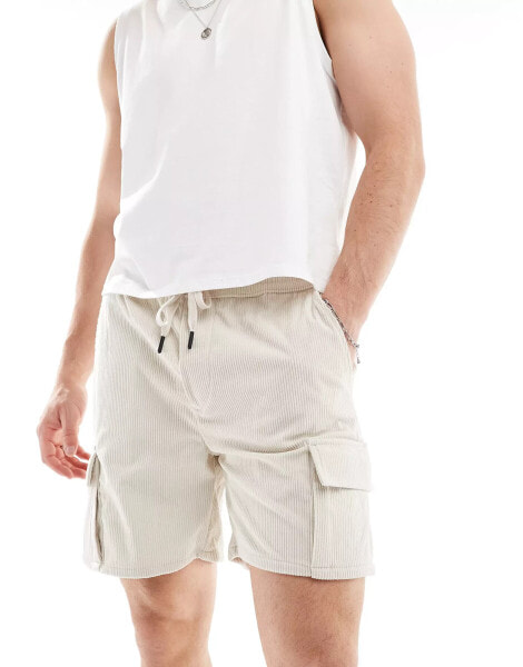 ONLY & SONS pull on cord cargo short in cream