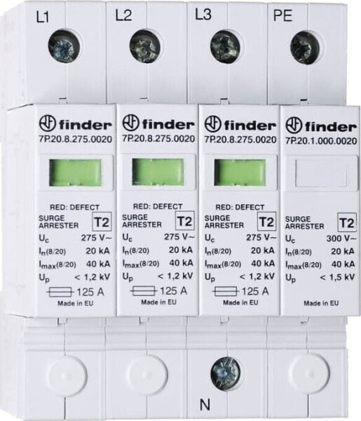 Finder Ogranicznik przepięć C typ 2 20kA 1,2/1,5kV 230V AC, 3xwarystor+iskiernik (L-N/N-PE) 7P.24.8.275.0020