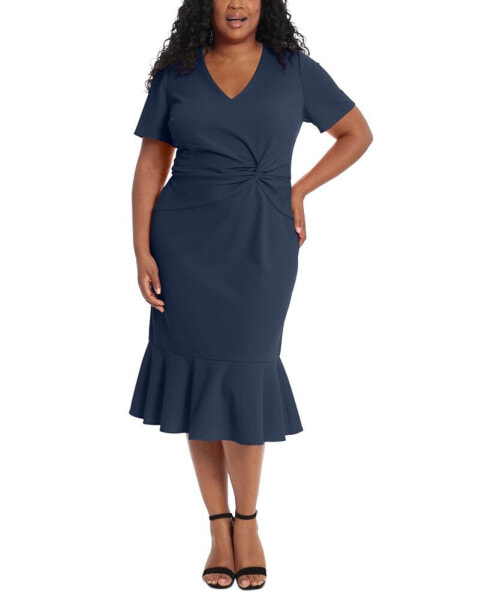 Plus Size Twist-Front Flounce-Hem Dress