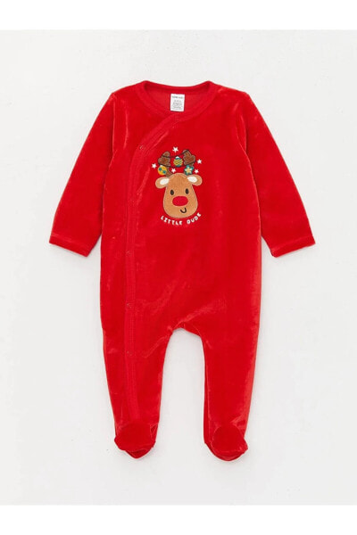 Детский товар LC WAIKIKI Комбинезон LCW baby с длинным рукавом велюровый с вышивкой - Новогодняя коллекция
