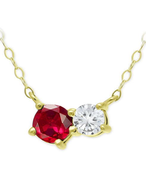 Giani Bernini lab-Created Ruby & Cubic Zirconia Two-Stone Pendant Necklace, 16" + 2" extender, Created for Macy's