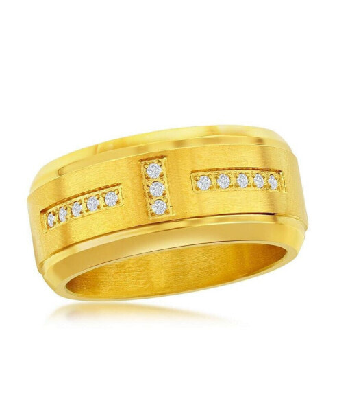 Stainless Steel CZ Band Ring - Gold Plated