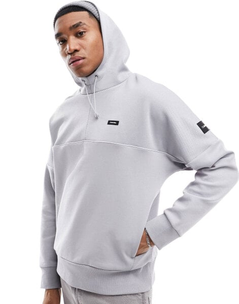 Calvin Klein mix media pique interlock hoodie in grey