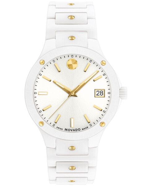 Women's Se Swiss Quartz White Ceramic Yellow PVD Bracelet Watch 33mm