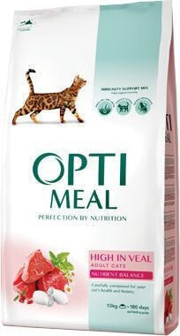 Сухой корм для кошек OPTIMEAL, для взрослых, с телятиной, 10 кг