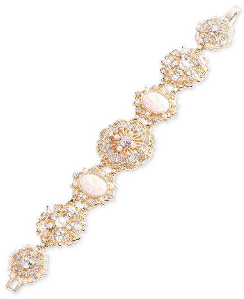 Gold-Tone Crystal & Imitation Pearl Flower Cameo Flex Bracelet