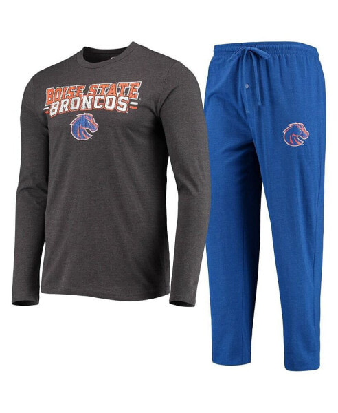 Men's Royal and Heathered Charcoal Boise State Broncos Meter Long Sleeve T-shirt and Pants Sleep Set