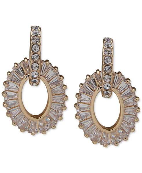 Gold-Tone Baguette Crystal Ring Drop Earrings