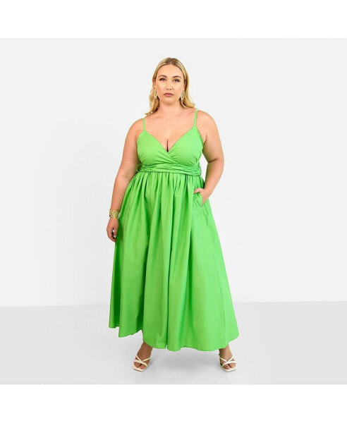 Plus Size Kismet Poplin Belted Maxi Skater Dress