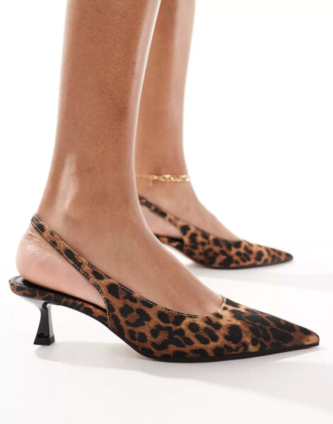 ASOS DESIGN Stroll slingback kitten heeled shoes in leopard - MULTI