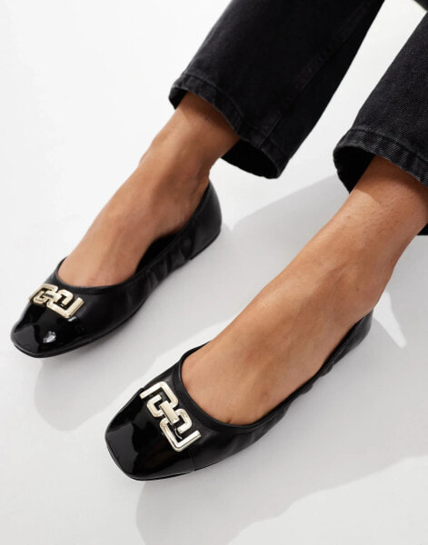 ALDO Dwendadan Rouched Ballet Flat in Black Leather