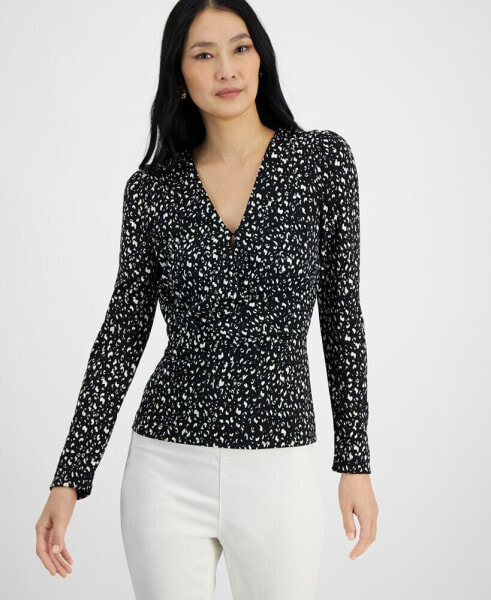 Women's Printed Crossover V-Neck Top, Created for Macy's
