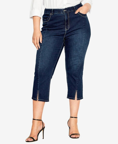 Plus Size Slit Denim Capri Jeans