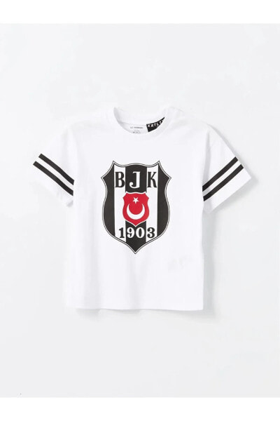 baby Bisiklet Yaka Kısa Kollu Beşiktaş Baskılı Erkek Bebek Tişört