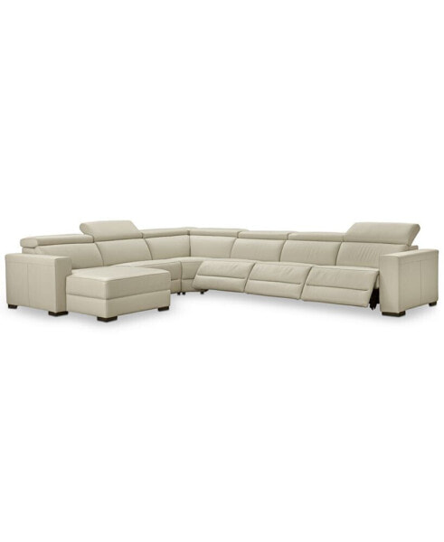 Nevio 6-pc Leather Sectional Sofa with Chaise, 3 Power Recliners and Articulating Headrests, Created for Macy's