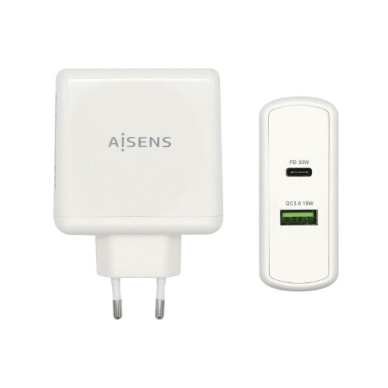 Автомобильное зарядное устройство с USB-портами Aisens ASCH-2PD30QC-W 48 W Белый USB-C