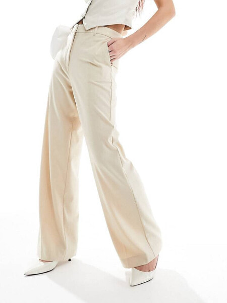 Mango slouchy straight leg tailored trouser in beige