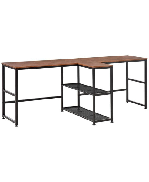 83'' Two Person Desk w/ Storage Shelves, Double Computer Table Walnut
