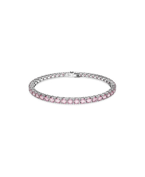 Crystal Matrix Tennis Bracelet Round Cut Pink Rhodium Plated