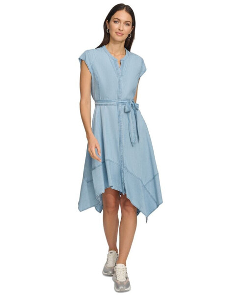 Платье с поясом и асимметричным кроем DKNY для женщин