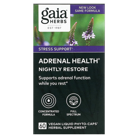 Витамины для улучшения памяти Gaia Herbs Adrenal Health, Nightly Restore, 60 веганских жидких капсул