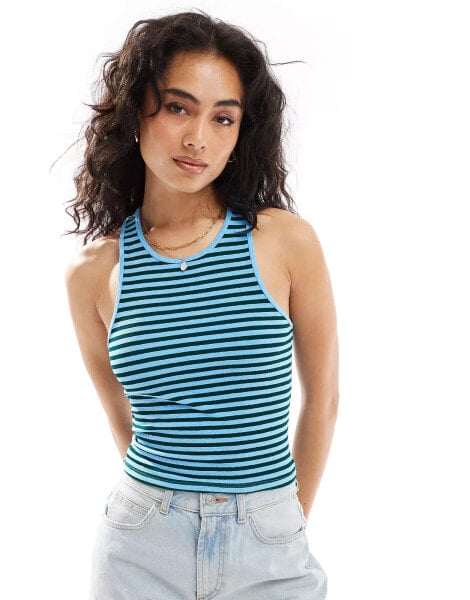 Mango stripe towelling vest in blue