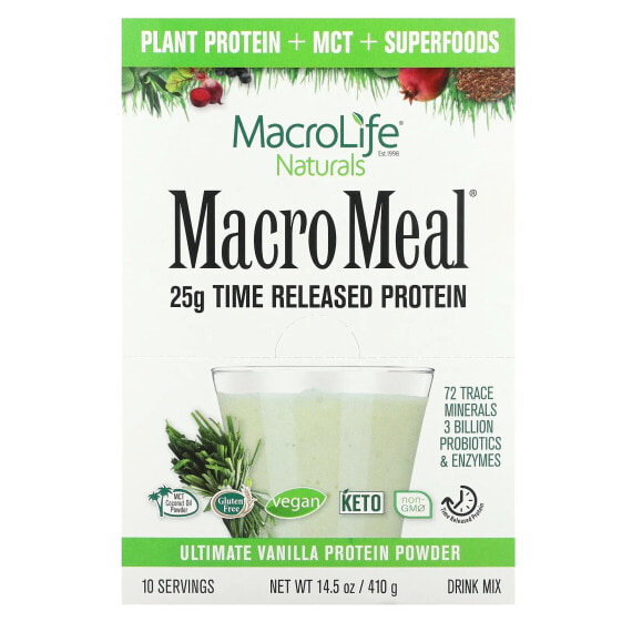 Macrolife Naturals, MacroMeal, протеиновый порошок высшего качества, с ванилью, 10 пакетиков по 41 г (1,4 унции)