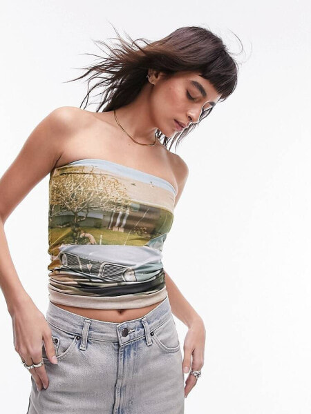 Topshop car landscape bandeau in blue