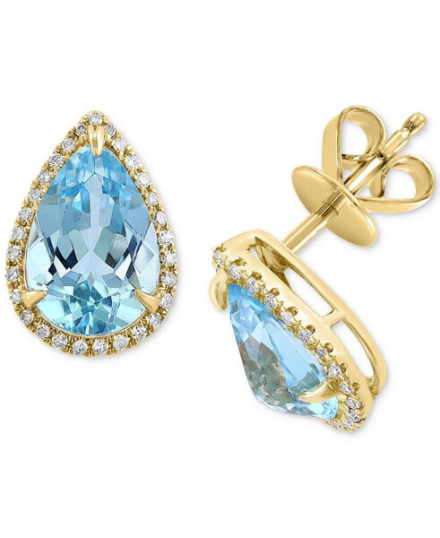 EFFY® Sky Blue Topaz (3-1/2 ct. t.w.) & Diamond (1/6 ct. t.w.) Pear Stud Earrings in 14k Gold