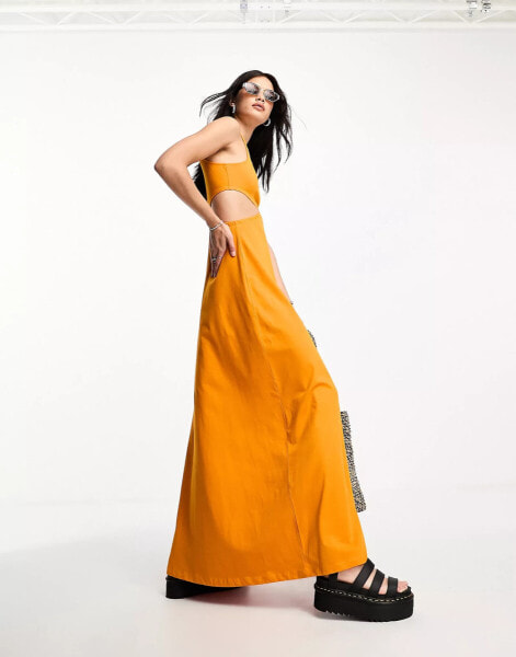 Only cut out detail maxi dress in mustard