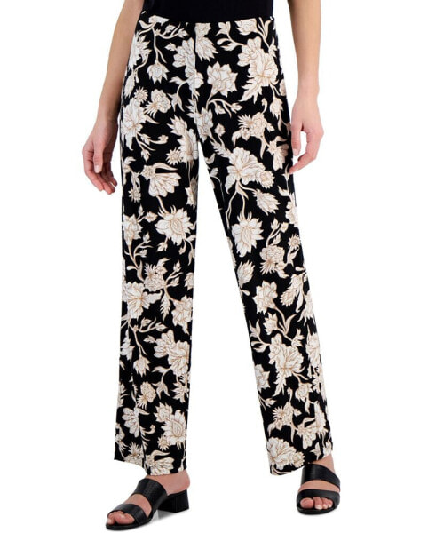 Women's Elena Printed Wide-Leg Knit Pull-On Pants, Created for Macy's