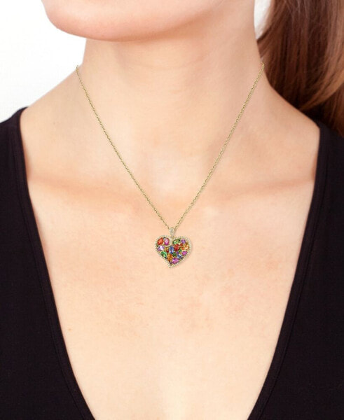 EFFY® Multi-Gemstone (3-3/4 ct. t.w.) & Diamond (1/3 ct. t.w.) Heart Cluster 18" Pendant Necklace in 14k Gold