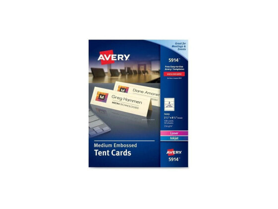 Avery 5914 Medium Embossed Tent Cards, Ivory, 2 1/2 X 8 1/2, 2 Cards/Sheet, 100/