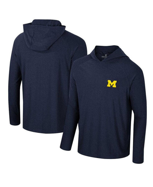 Men's Navy Michigan Wolverines Cloud Jersey Raglan Long Sleeve Hoodie T-shirt