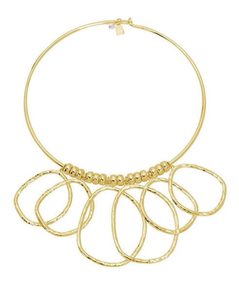 Gold Textured Ring Bib Wire Necklace