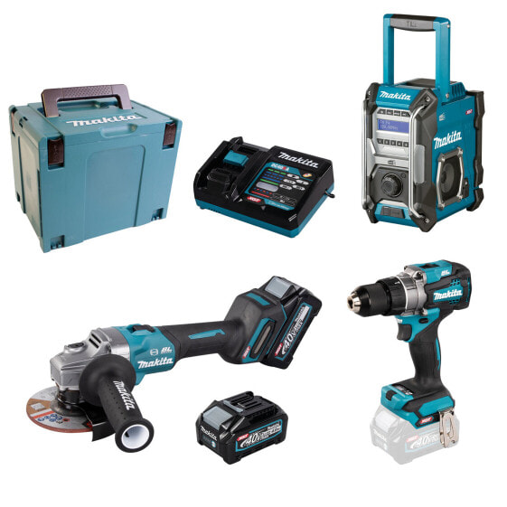 Makita XGT 40V Akku-Paket Winkelschleifer + Bohrschrauber + Baustellenradio