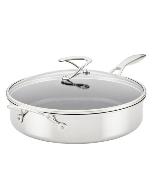 SteelShield C-Series Tri-Ply Clad Nonstick Saute Pan with Lid and Helper Handle, 5-Quart, Silver