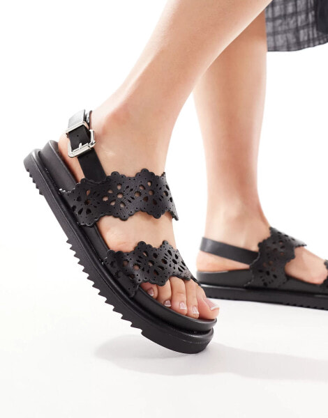 River Island laser cut detail flat sandal in black