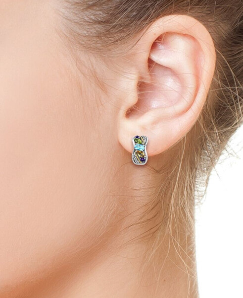 EFFY® Multi-Gemstone Small Hoop Earrings (2-5/8 ct. t.w.) in Sterling Silver & 18k Gold-Plate