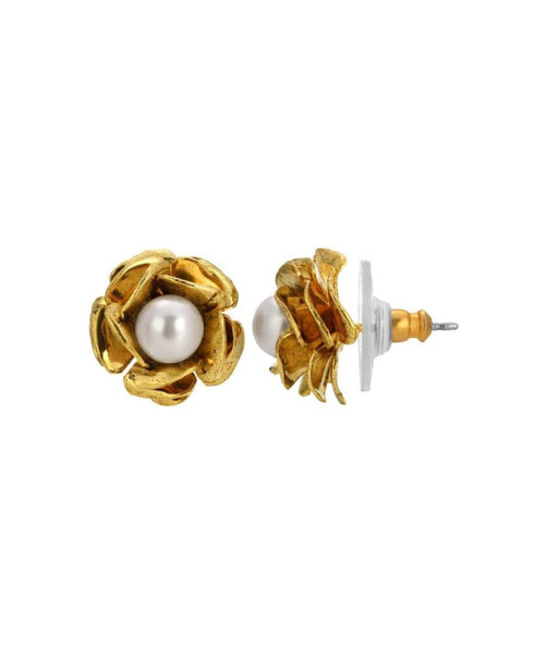 Imitation Pearl Flower Button Earring