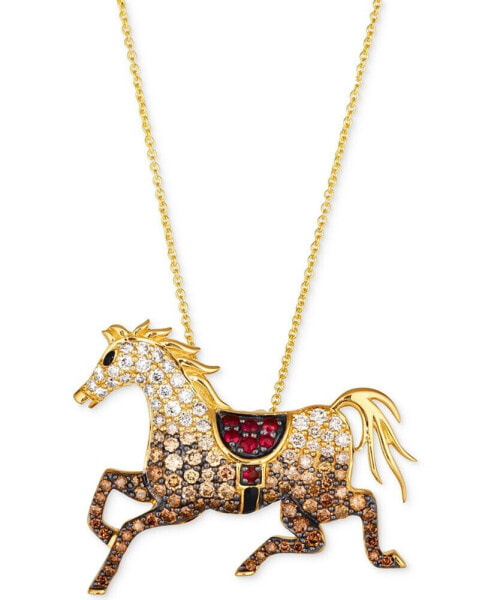 Le Vian passion Ruby (1/6 ct. t.w.) & Chocolate Ombré Diamond (1-1/3 ct. t.w.) Equestrian Adjustable 20" Pendant Necklace in 14k Gold