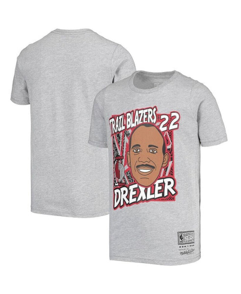 Big Boys Clyde Drexler Gray Portland Trail Blazers Hardwood Classics King of the Court Player T-shirt