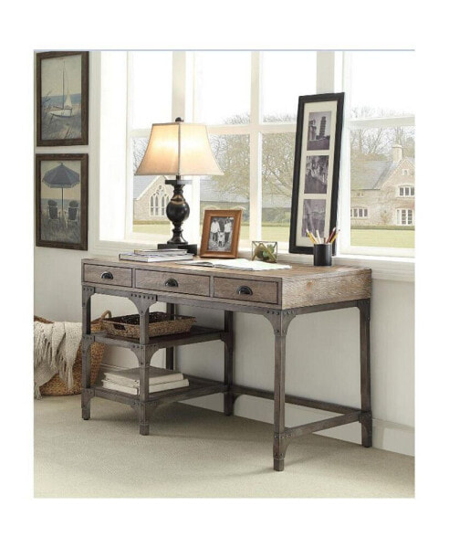 Gorden Desk In Weathered Oak & Silver