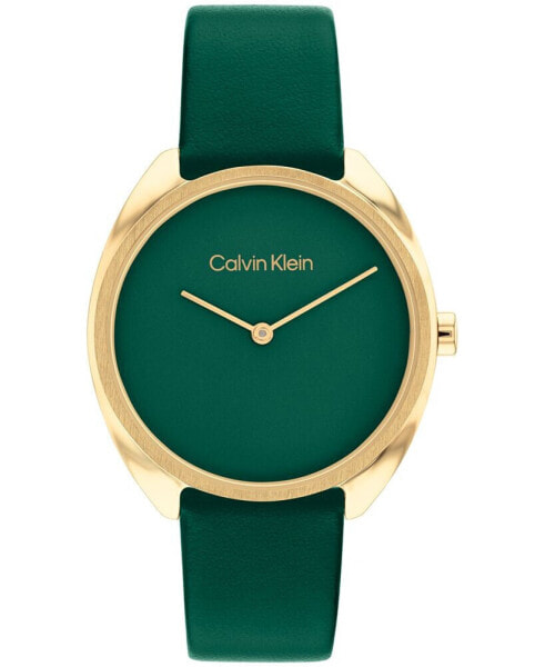 Women's Quartz Green Leather Strap Watch 34mm