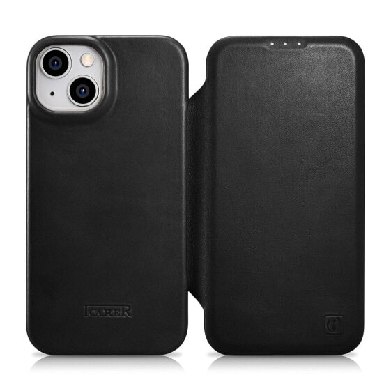 Чехол для iPhone 14 Plus с магнитной закладкой MagSafe из натуральной кожи Oil Wax Premium Leather черный iCARER