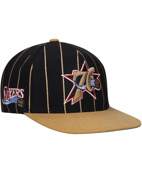 Men's Black, Gold Philadelphia 76ers Hardwood Classics Pinstripe Snapback Hat