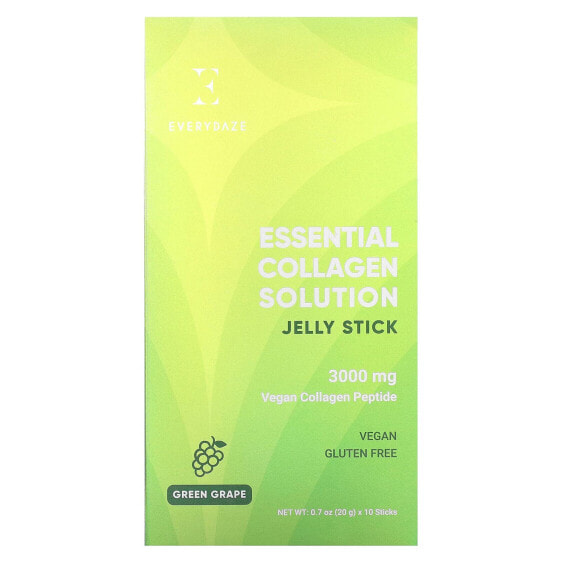 Essential Collagen Solution Jelly Stick, Green Grape, 3,000 mg, 10 Sticks, 0.7 oz (20 g) Each