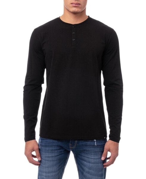 Men's Soft Stretch Henley Neck Long Sleeve T-shirt