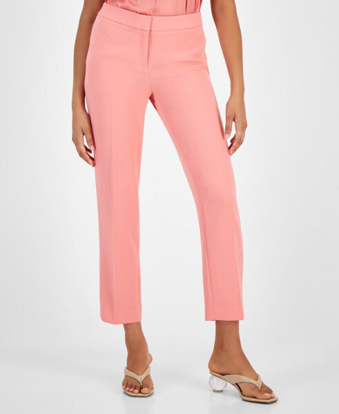 Women's Textured Crepe Mid Rise Staight-Leg Pants, Created for Macy's