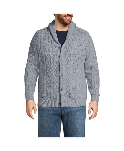 Big & Tall Cotton Blend Cable Shawl Cardigan Sweater